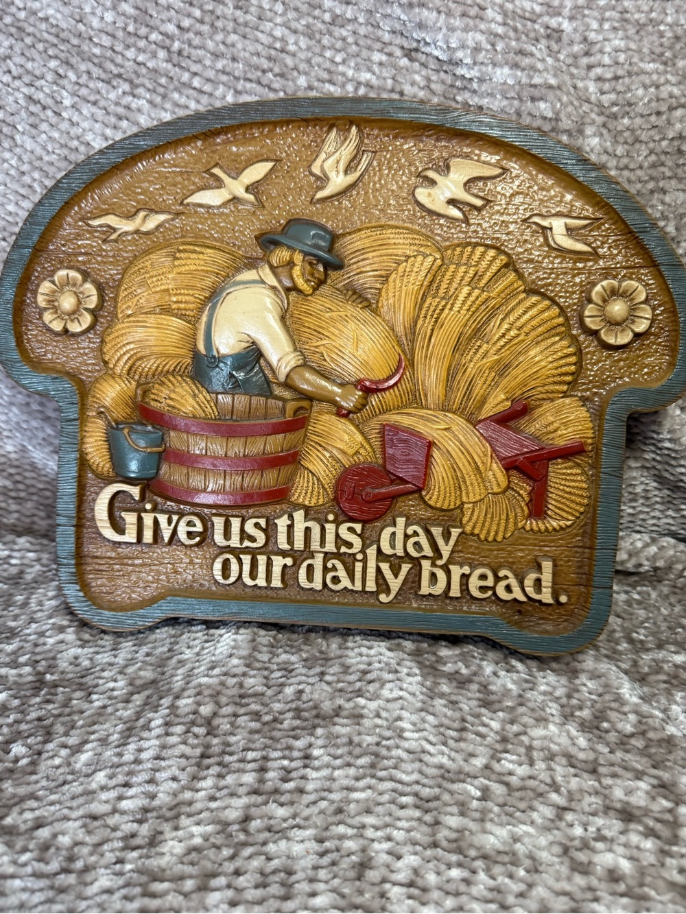 Vintage Burwood Wall Plaque "Give Us This Day Our Daily Bread" - Homco USA 1986